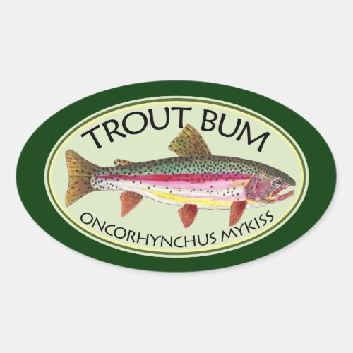 Humorous Rainbow TROUT BUM Oval Sticker