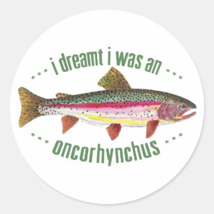 Humorous Rainbow Trout Design Classic Round Sticker