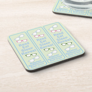Humorous Read Eat Sleep Repeat Eyeglasses Beverage Coaster