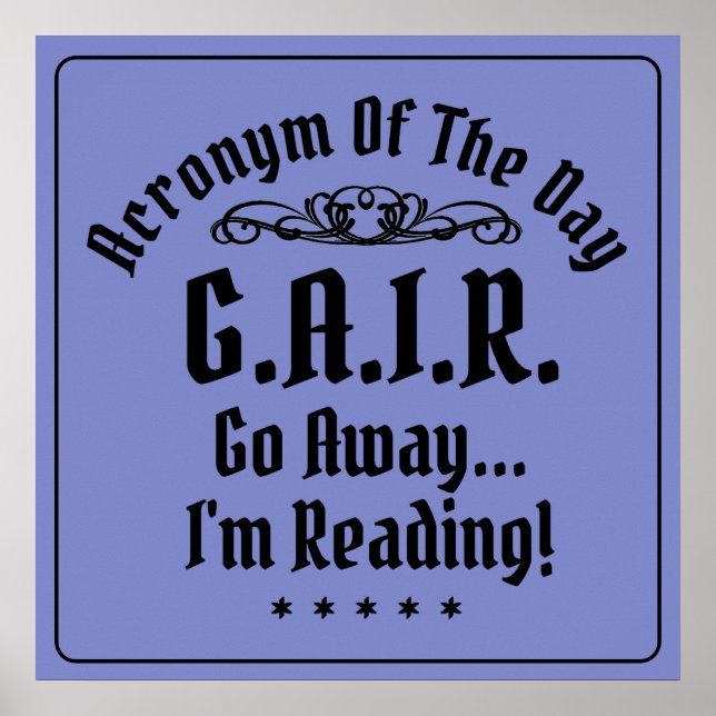 Humorous Reading Acronym Black Text Poster (Front)