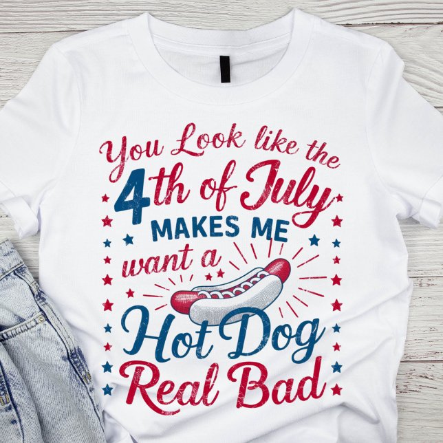Humorous Red, White, and Blue Patriotic Hot Dog T-Shirt (Creator Uploaded)