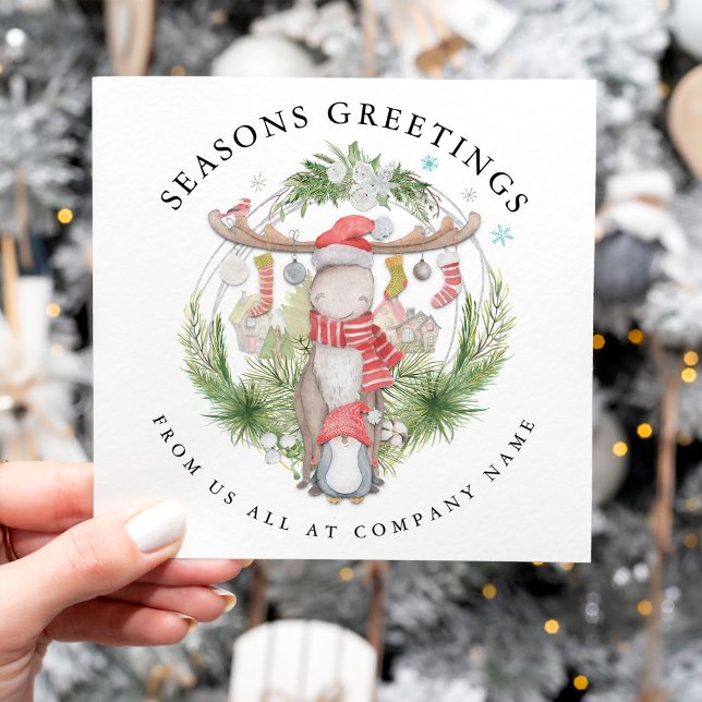 Humorous Reindeer Penguin Company Christmas Holiday Card (Creator Uploaded)