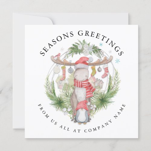 Humorous Reindeer Penguin Company Christmas Holiday Card