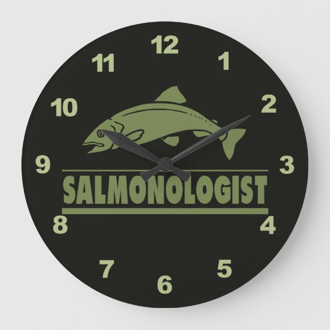 Humorous Salmon Fishing Large Clock (Front)