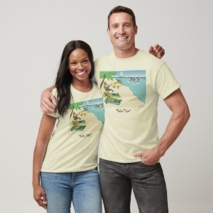 Humorous Santa and Reindeer Beach Surfing Holiday T-Shirt