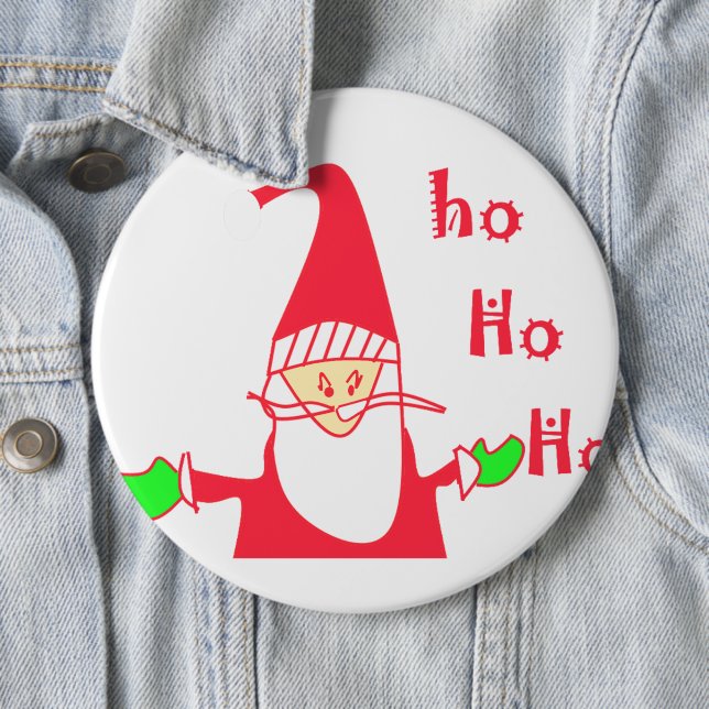 Humorous Santa Mouse: Unique Festive Art & Holiday Pinback Button (In Situ)