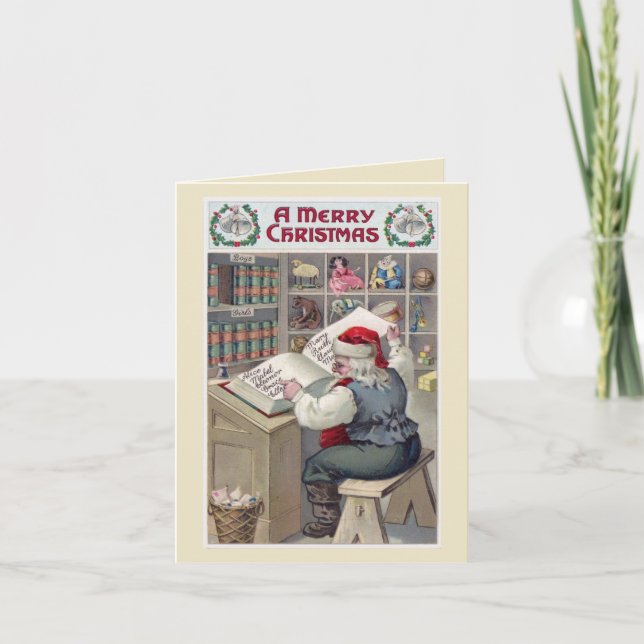 Humorous santa visits once a year holiday card (Front)