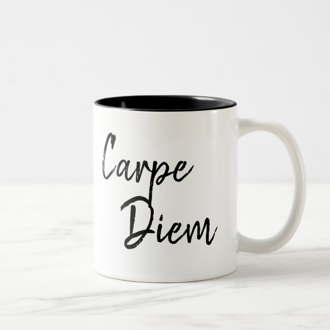 humorous saying | carpe diem | coffee Two-Tone coffee mug (Right)