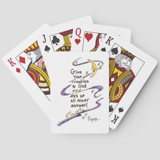 Humorous saying: Give Your Troubles to God Poker Cards (Back)