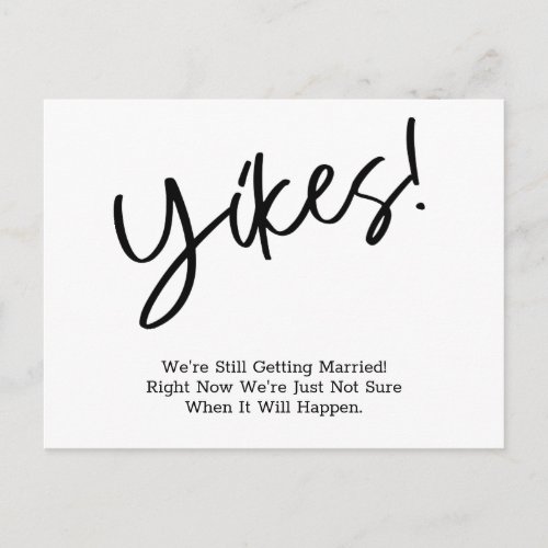 Humorous Simple Postponed Wedding Update Postcard