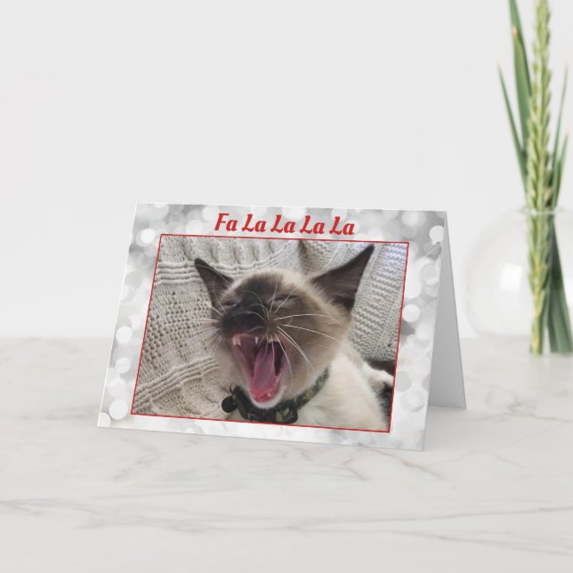 Humorous Singing Siamese Kitten Photo Christmas Holiday Card (Front)