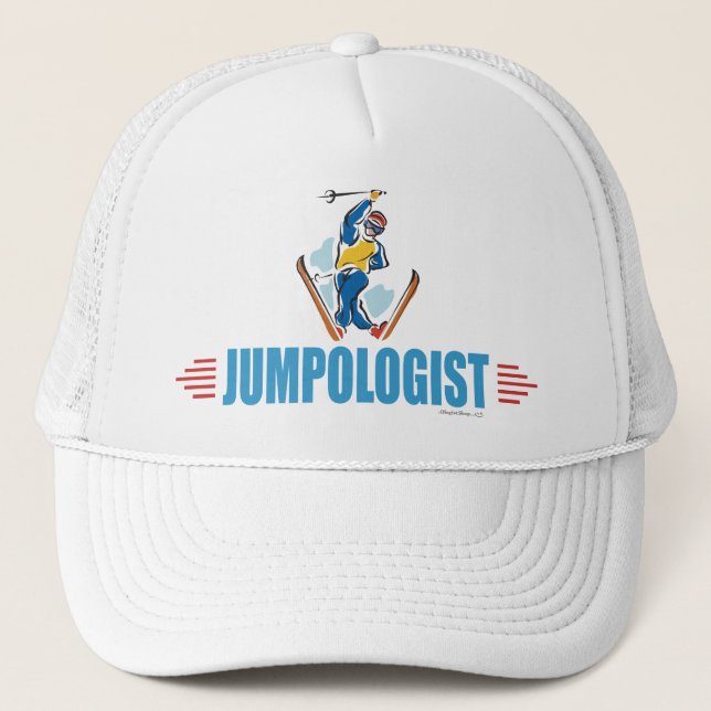 Humorous Snow Ski Jumping Trucker Hat (Front)