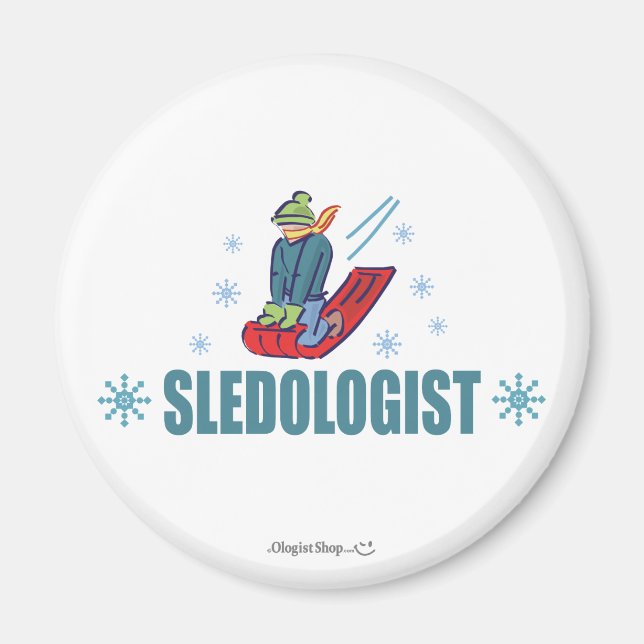 Humorous Snow Sledding Magnet (Front)