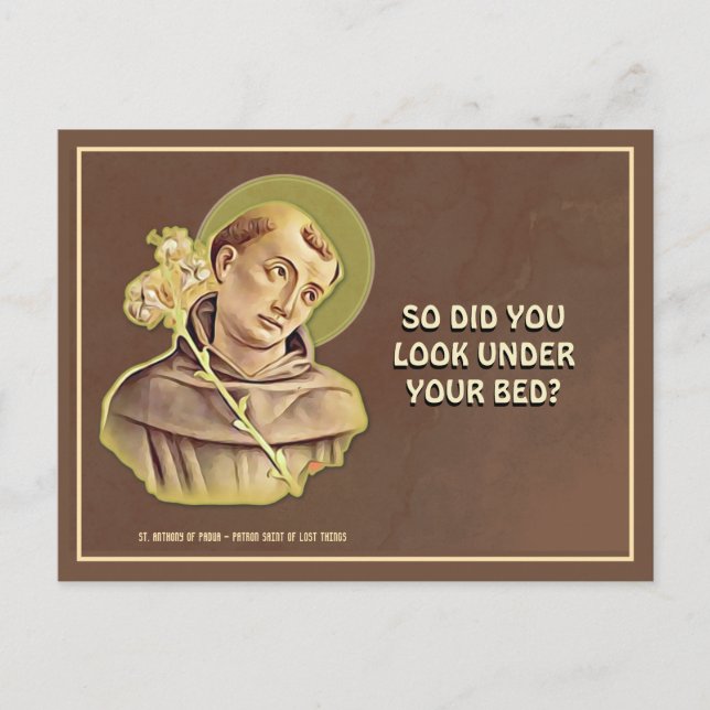 Humorous St. Anthony Religious Catholic Prayer Postcard (Front)