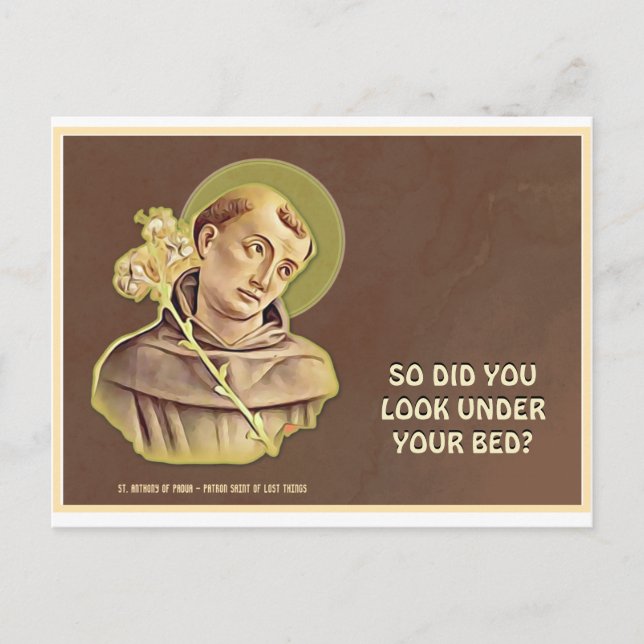 Humorous St. Anthony Religious Catholic Prayer Postcard (Front)