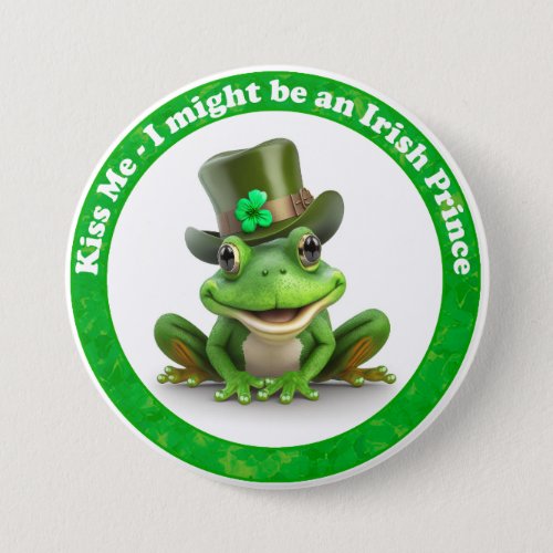 Humorous St Patricks Day Irish Frog Prince Button