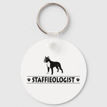 Humorous Staffordshire Bull Terrier Keychain by OlogistShop at Zazzle