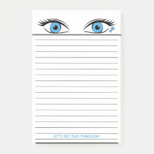 Humorous Steely Blue Eyes Staring Atop Lined Post-it Notes