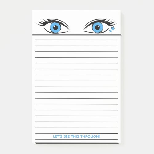 Humorous Steely Blue Eyes Staring Atop Lined Post_it Notes