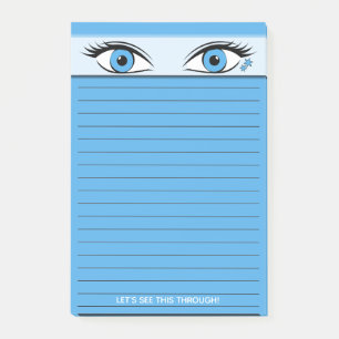 Humorous Steely Blue Eyes Staring Atop Lined Post-it Notes
