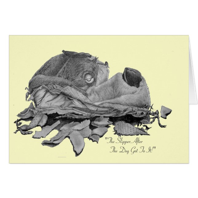 Humorous still life drawing of dog slipper art (Front Horizontal)