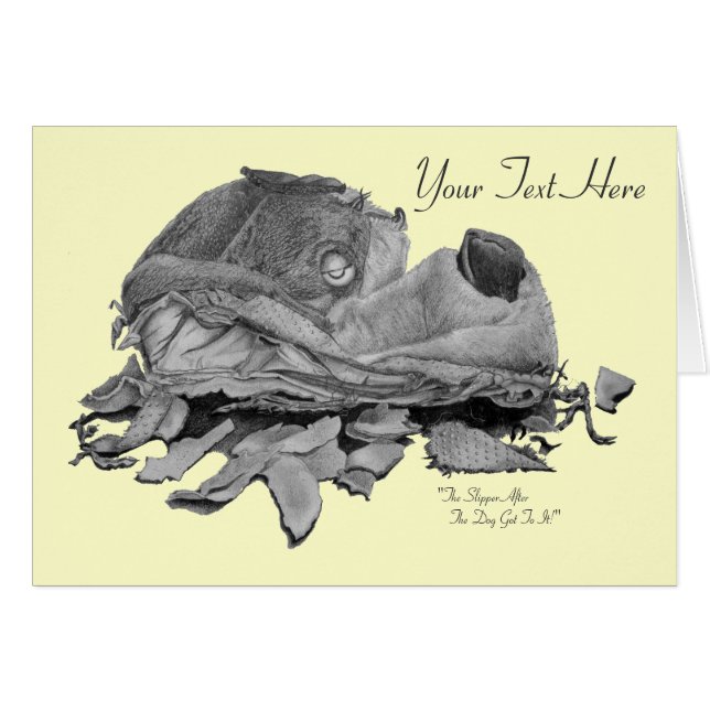 Humorous still life drawing of dog slipper art (Front Horizontal)