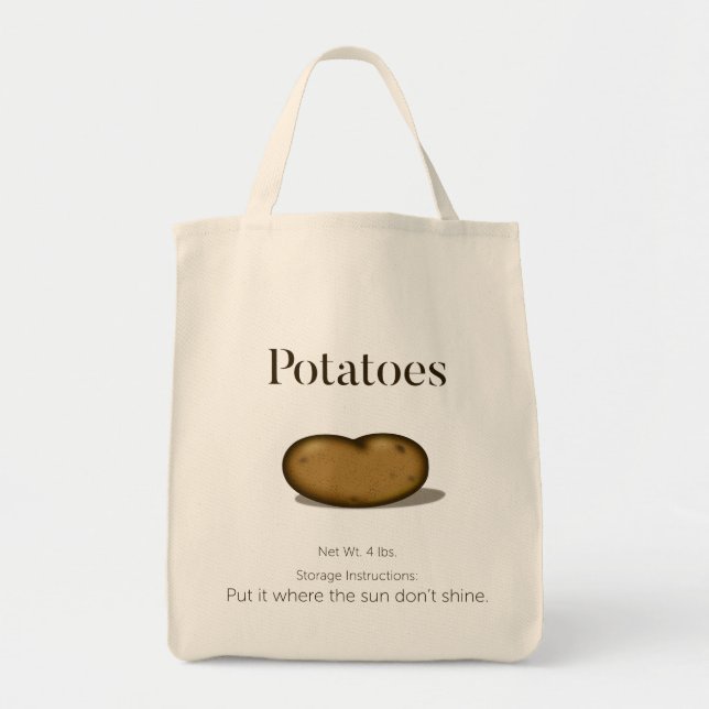Humorous Storage Instructions Potato Sack Shopping Tote Bag (Front)