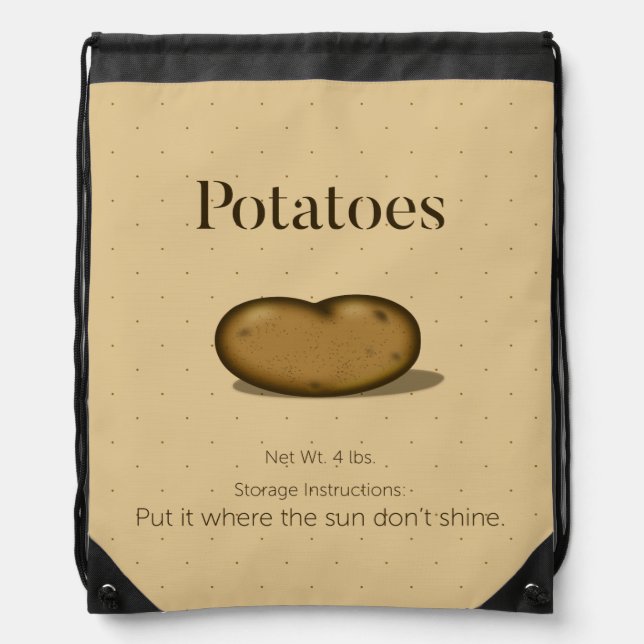 Humorous Storage Instructions Rustic Potato Sack Drawstring Bag (Front)