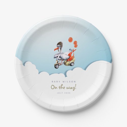 Humorous Stork on Scooter Gender Neutral Party Paper Plates