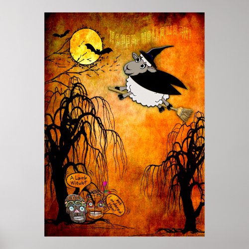 Humorous Sugar Skulls and Halloween Lamb_Witch Poster