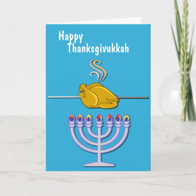 Humorous Thanksgivukkah Custom Holiday Card (Front)