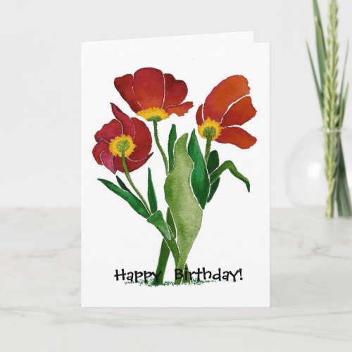 Humorous Three Red Tulips Birthday Card