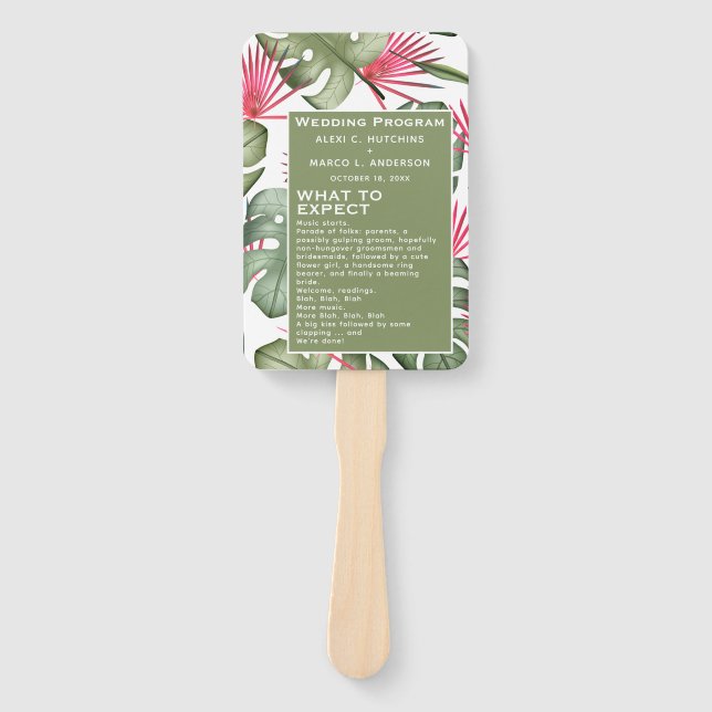 Humorous Tropical Wedding Program Set of Fans (Front)