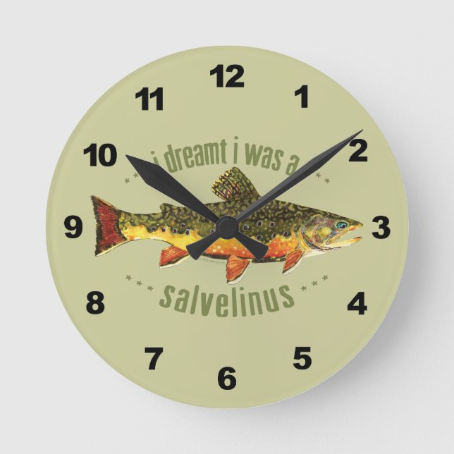 Humorous Trout Fishing Round Clock (Front)