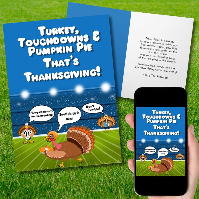 Humorous Turkey Football Thanksgiving Touchdowns Card (Creator Uploaded)