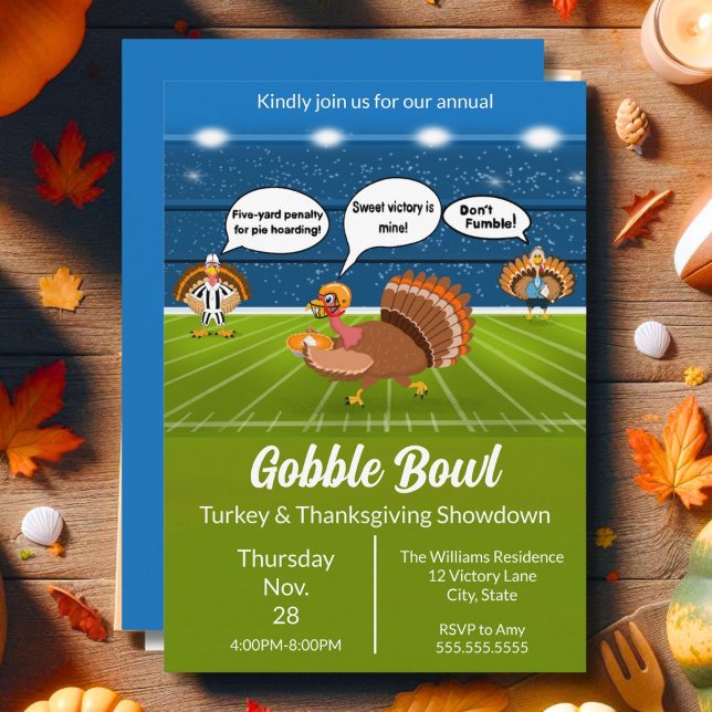 Humorous Turkey Football Thanksgiving Touchdowns Invitation (Creator Uploaded)