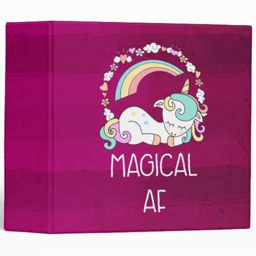 Humorous Unicorn Magical AF on Dark Red Pattern Binder