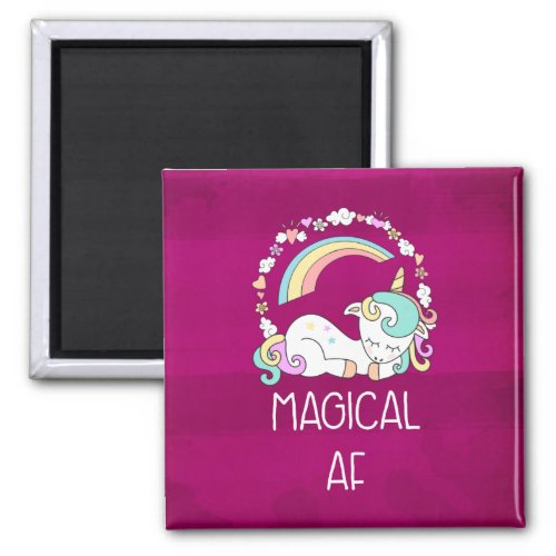 Humorous Unicorn Magical AF on Pinkish Red Pattern Magnet