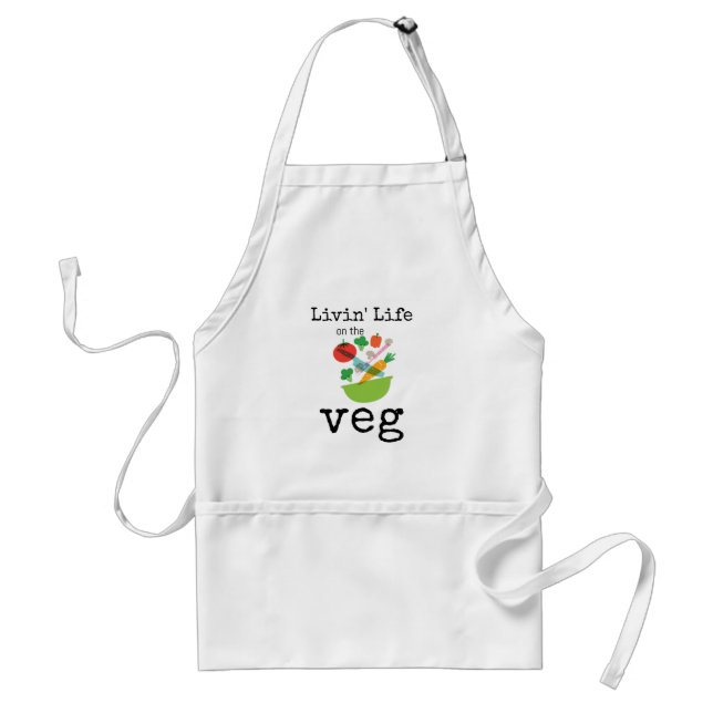 Humorous Vegan Livin Life On The Veg Quote Adult Apron (Front)