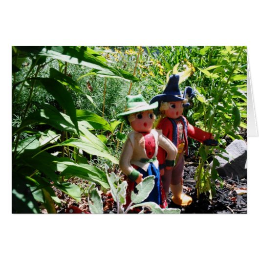 Humorous Vintage Felt Dolls Walking Card (Front Horizontal)