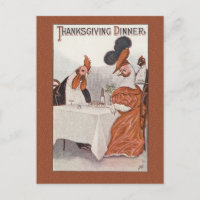 Humorous Vintage Thanksgiving Dinner Postcard Repr