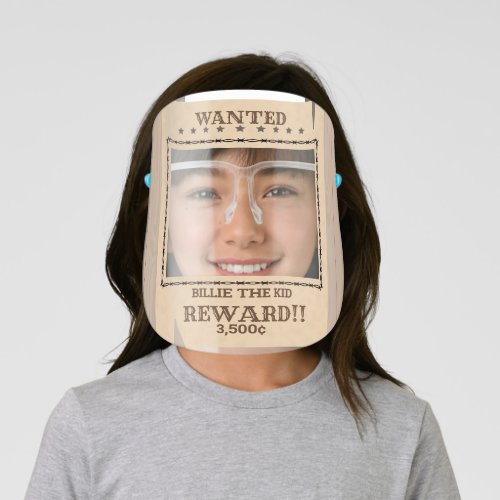 Humorous Wanted Poster Square Frame Kids Face Shield