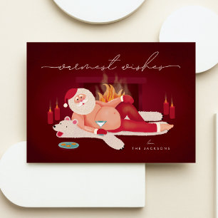 Humorous Warmest Wishes Santa Letterpress Thank You Card