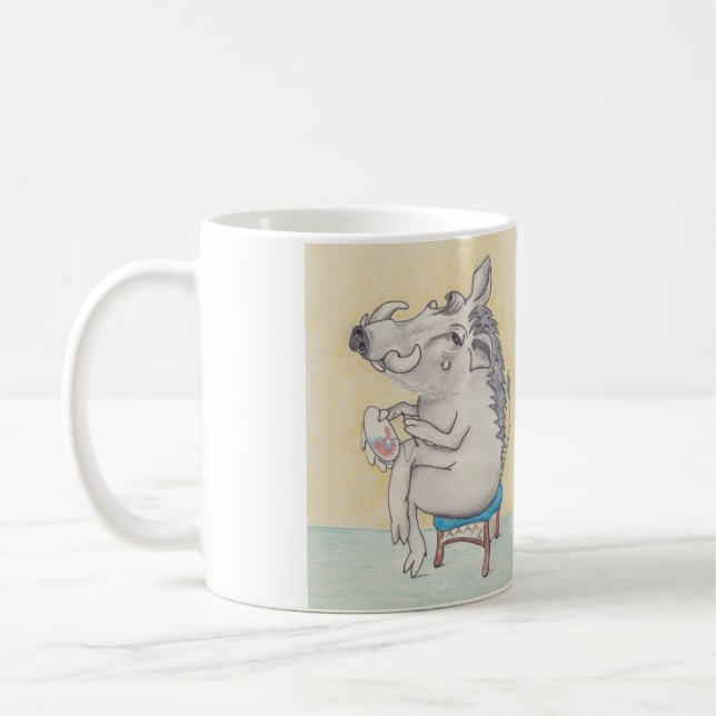 Humorous Warthog doing Embroidery Coffee Mug (Left)