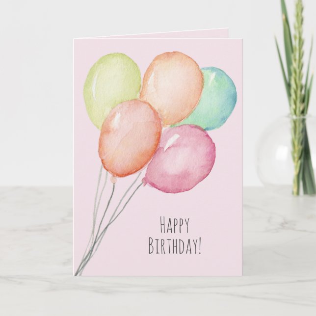 Humorous Watercolor Balloons Woman's Birthday Card (Front)