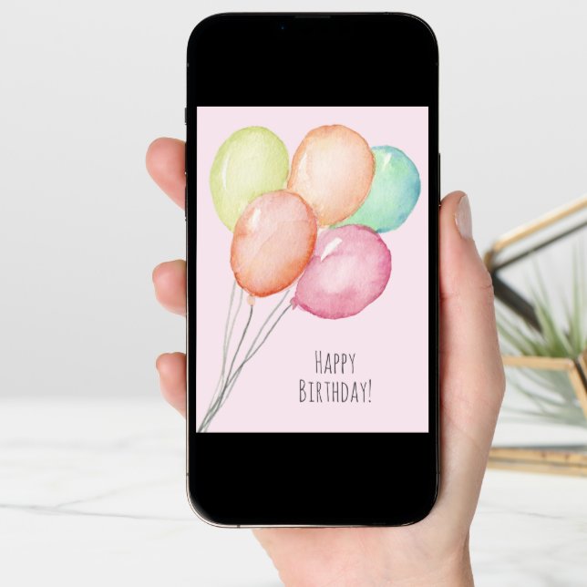 Humorous Watercolor Balloons Woman's Birthday Card (Front Digital)