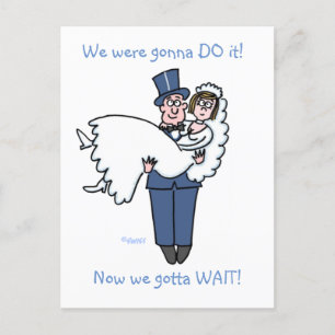 Humorous Wedding Postponement Announcement Cartoon Postcard