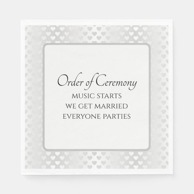 Humorous Wedding Text with Shimmering Hearts Napkins (Front)