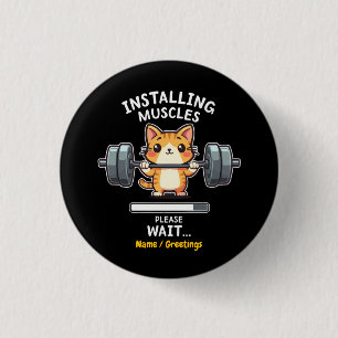 Humorous Weightlifting Cat Exercise Gym Funny Button