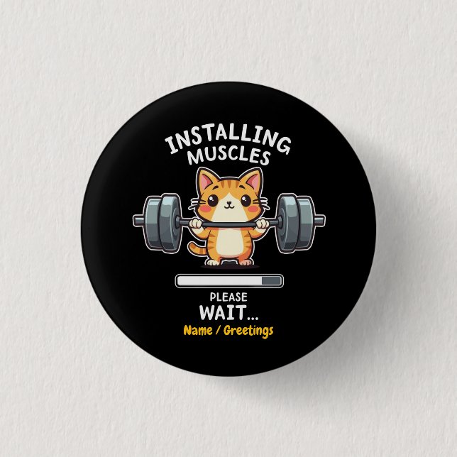 Humorous Weightlifting Cat Exercise Gym Funny  Button (Front)